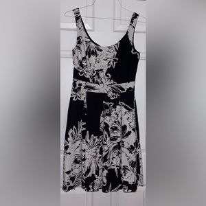 White House Black Market Dress Midi Length. Color: Black/White. Size: 6. Floral.